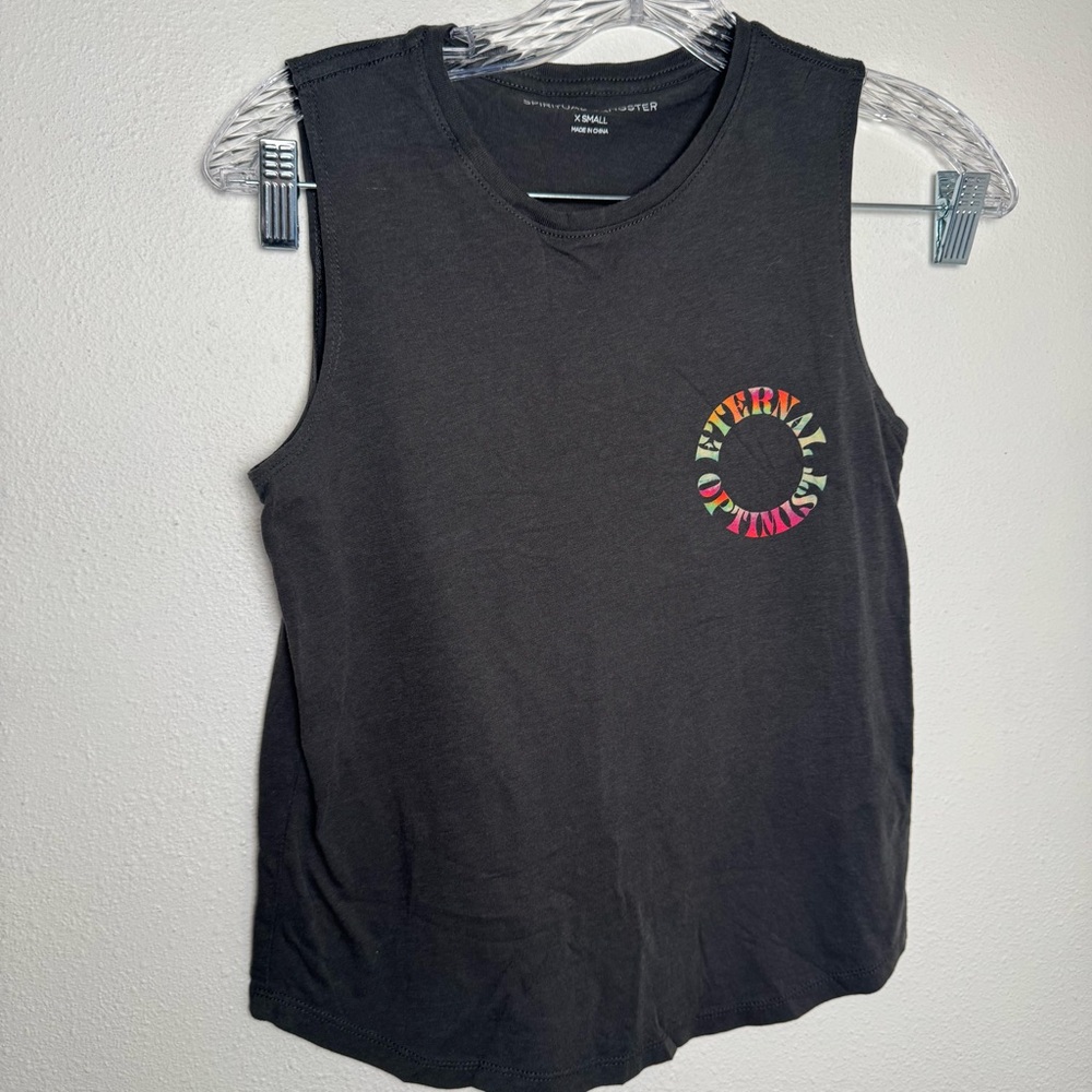 Spiritual Gangster tank Black Muscle Tee with eternal optimist crop